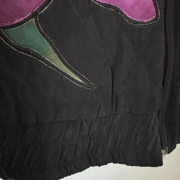 BOGO 🔥🌞Vintage Silk Scapes Floral Embroidered Black Jacket w/Scarf - Picture 4 of 10